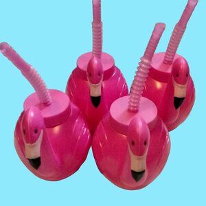 Pink Flamingo Travel Cup Lid Straw New 16 oz Boat Drinks Tiki Coastal lot 4